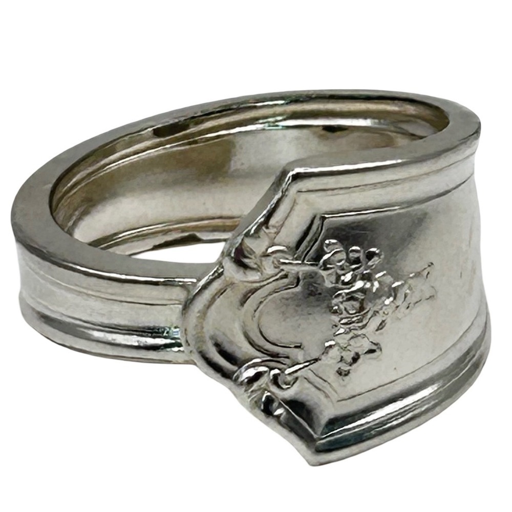 WM Rogers Vintage‎ Silverplate Spoon Ring Floral Scroll Bypass Size 10.5